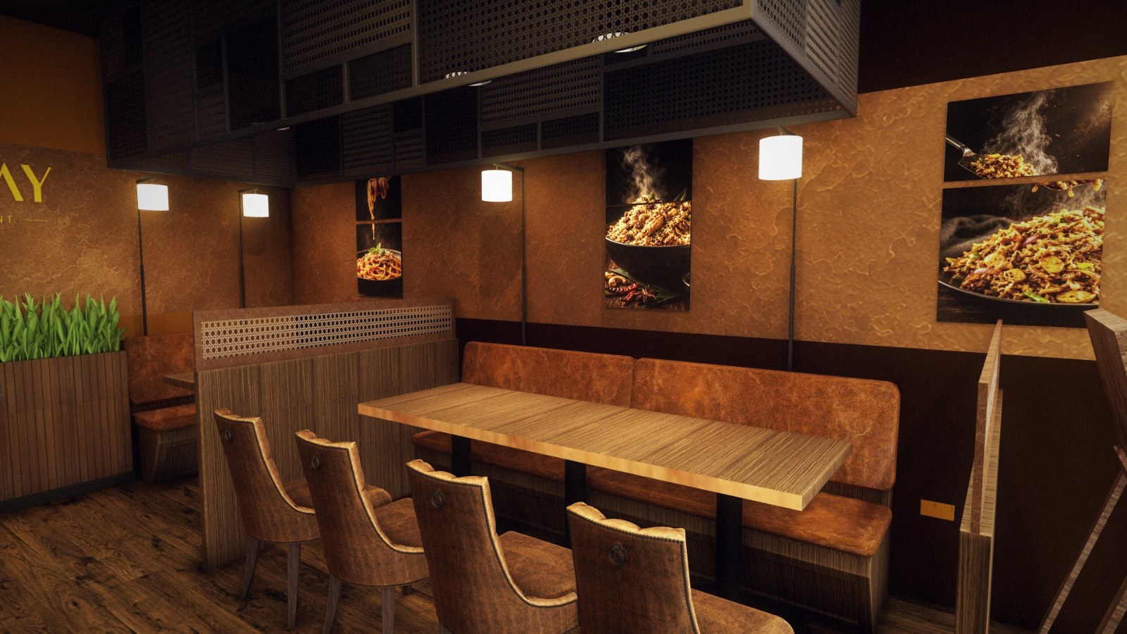 Long banquette table for groups