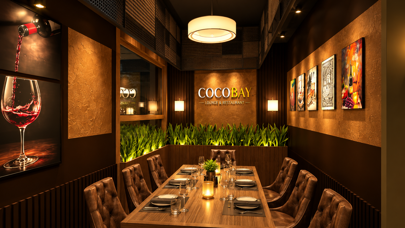 Private dining room with Cocobay logo wall