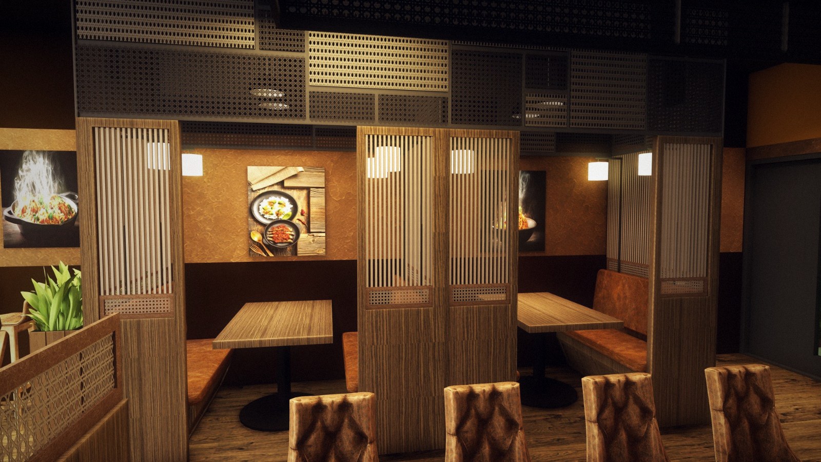 Slatted dining booths